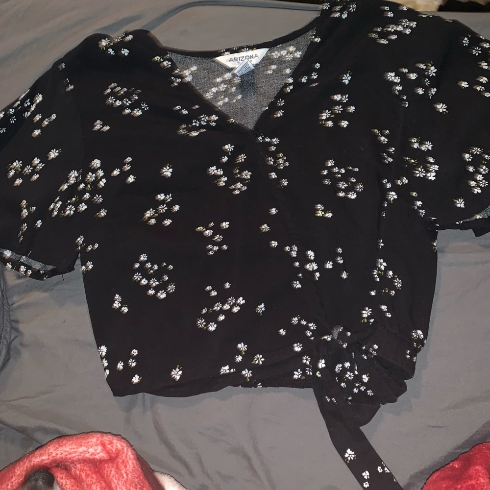 black floral tie crop top